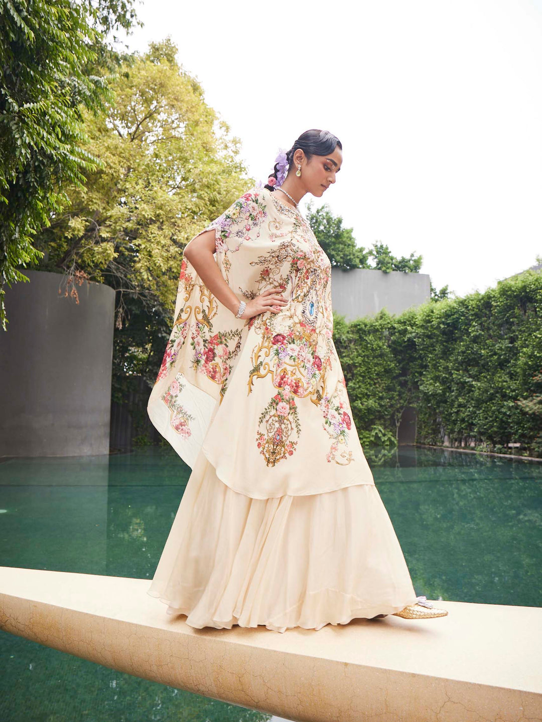 Floral Printed Crepe Choli With Lehenga &amp; Dupatta