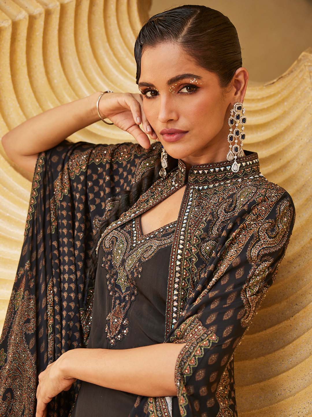 Digital Printed Crepe Gown Dress With Cape