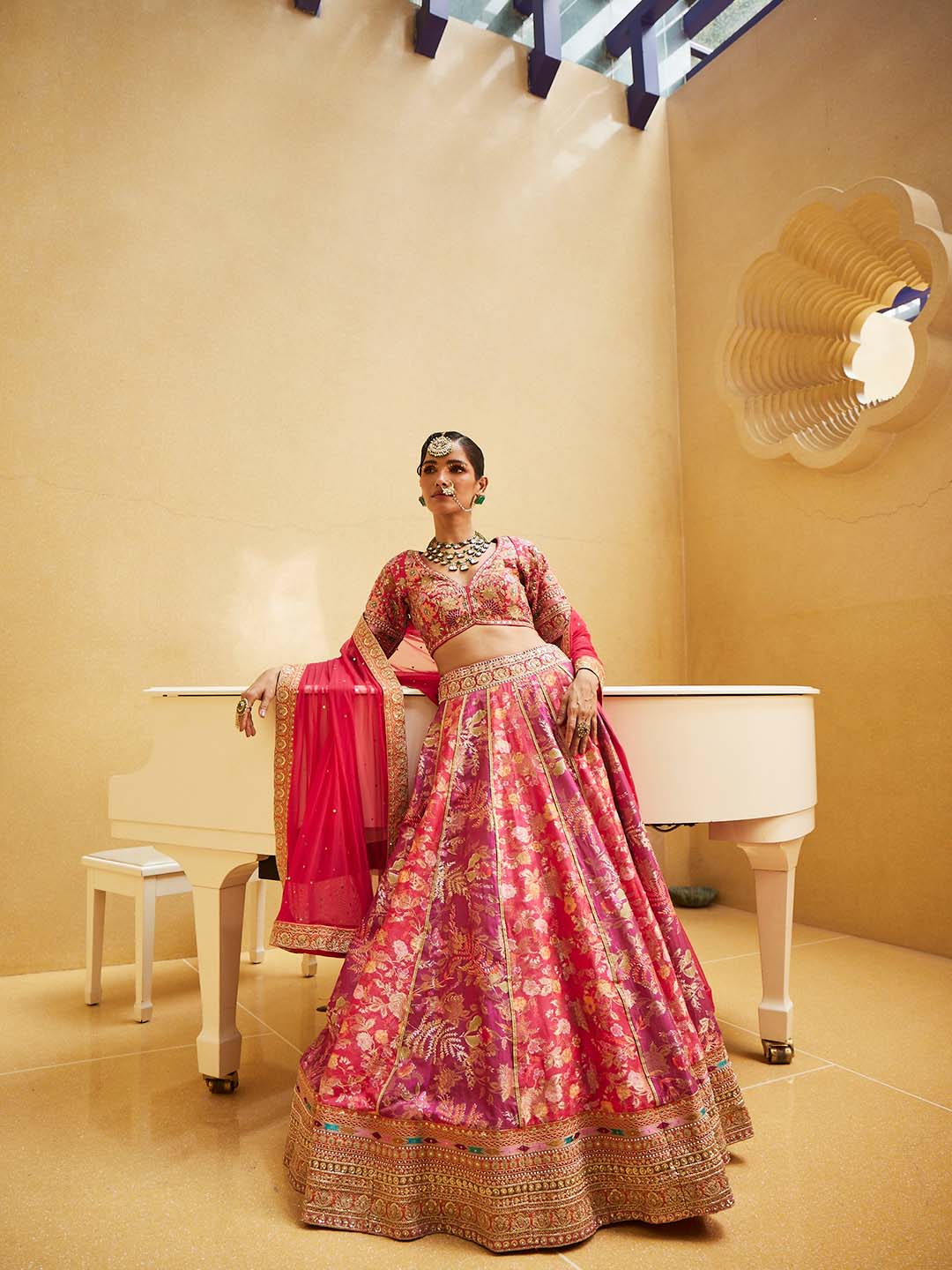 Zari Embroidered Banarasi Choli With Lehenga &amp; Dupatta