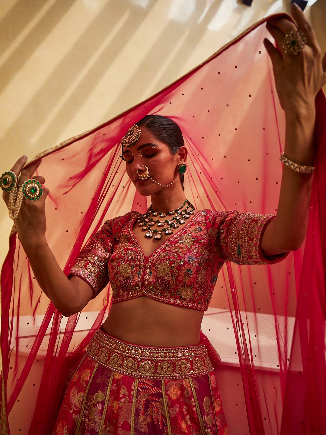 Zari Embroidered Banarasi Choli With Lehenga &amp; Dupatta