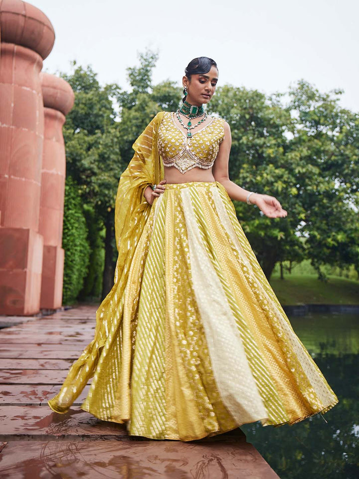 Woven Embroidered Chanderi Choli With Lehenga &amp; Dupatta