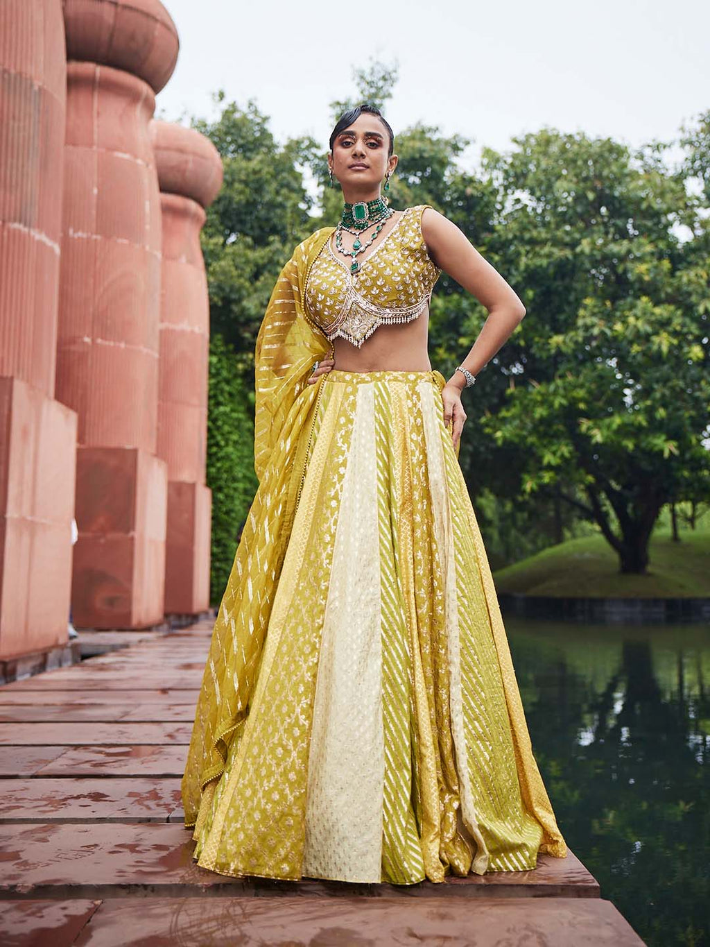 Woven Embroidered Chanderi Choli With Lehenga & Dupatta