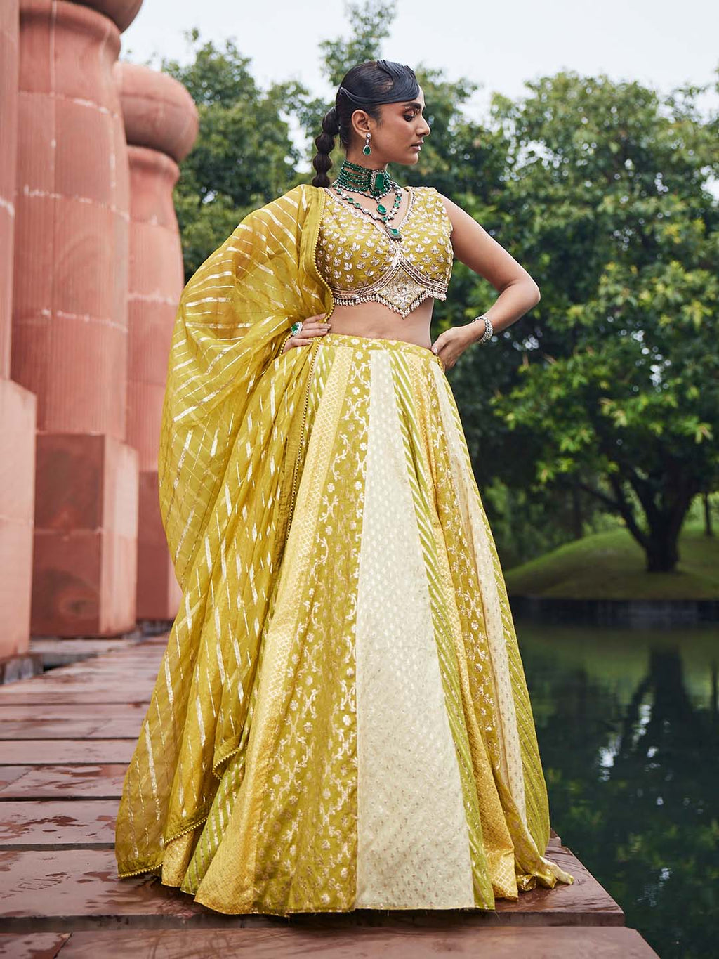 Woven Embroidered Chanderi Choli With Lehenga & Dupatta