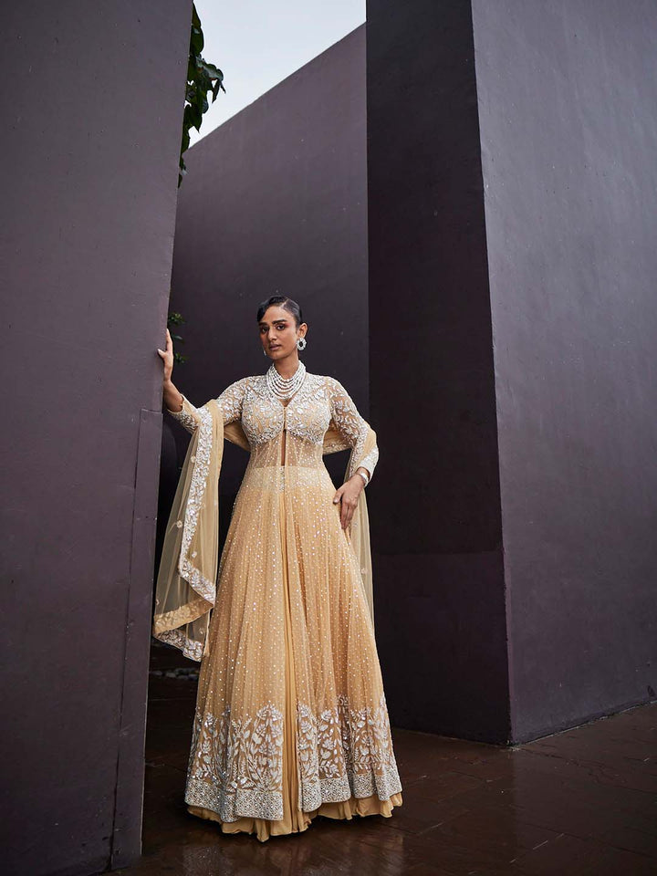Sequin Embroidered Net Choli With Lehenga &amp; Dupatta