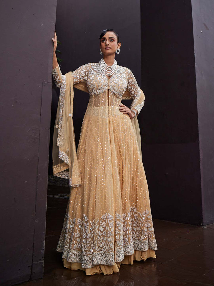 Sequin Embroidered Net Choli With Lehenga &amp; Dupatta