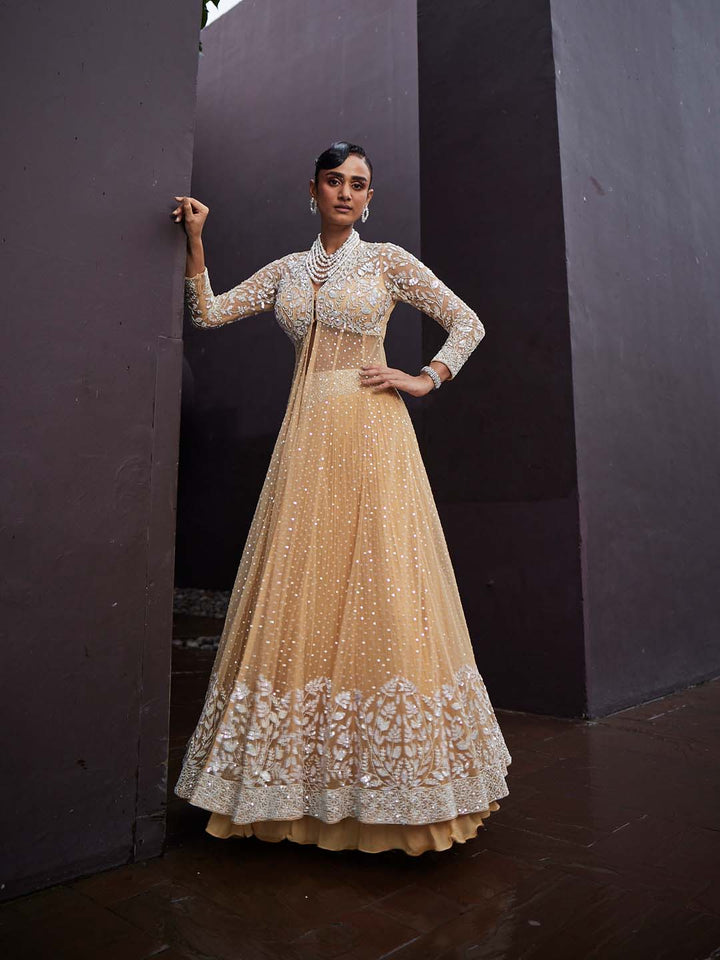 Sequin Embroidered Net Choli With Lehenga &amp; Dupatta