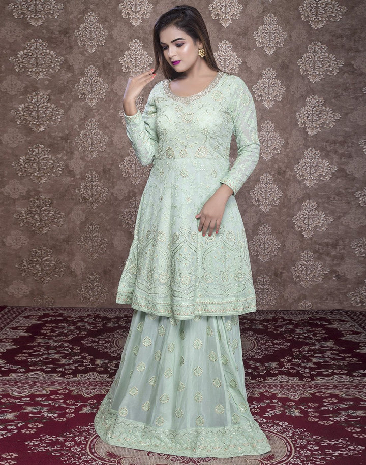 georgette embroidered peplum with skirt