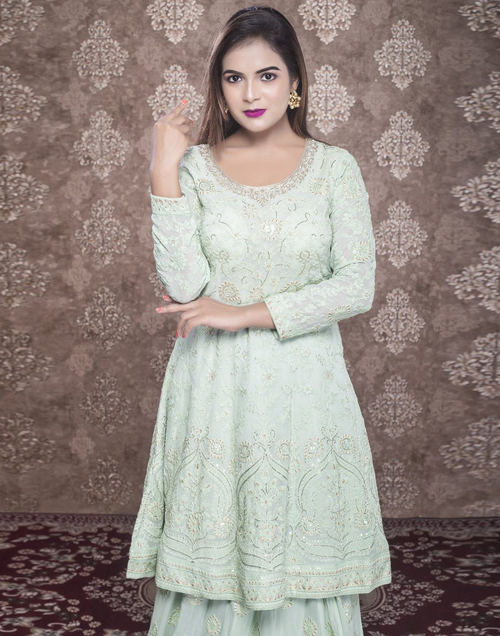 georgette embroidered peplum with skirt
