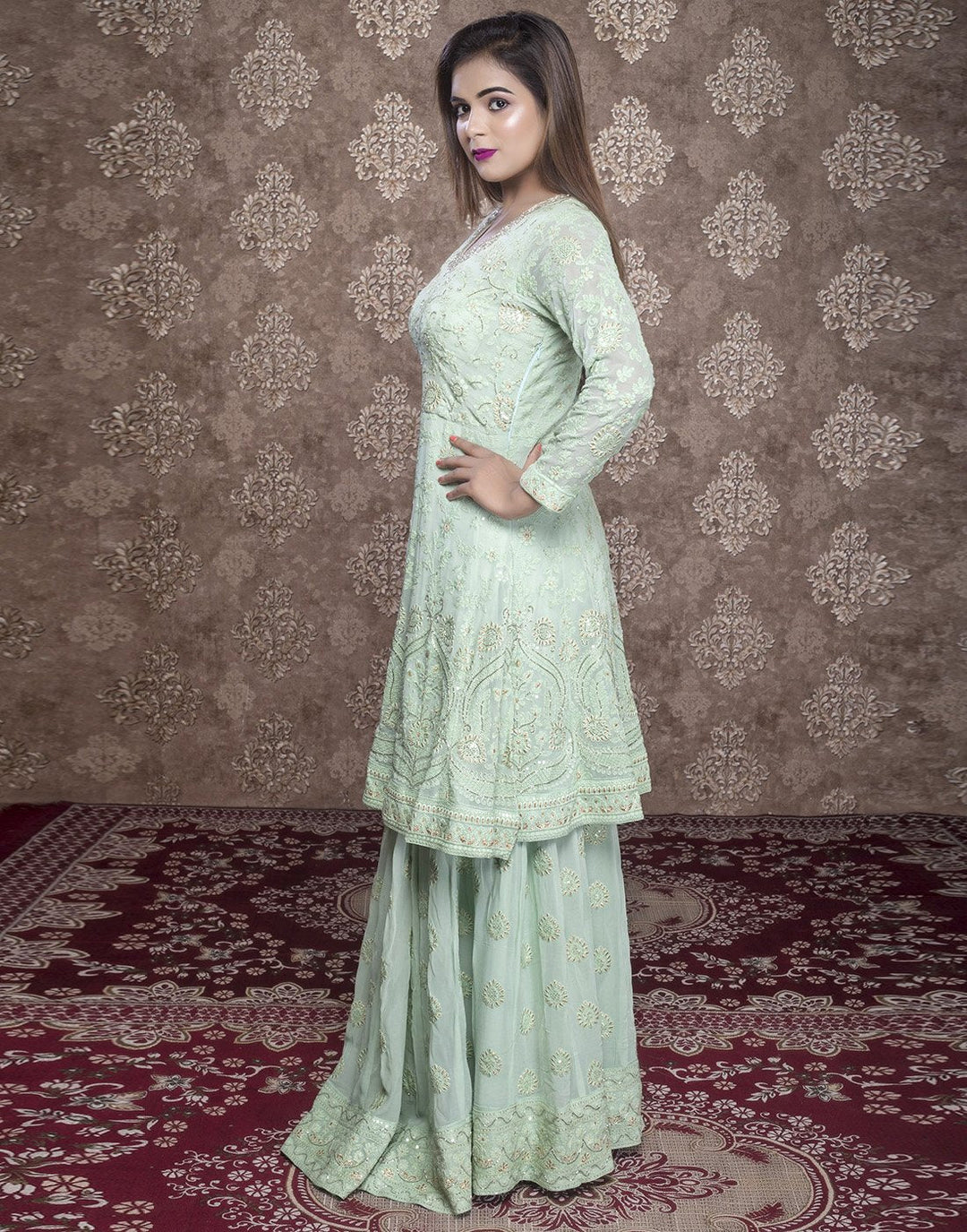georgette embroidered peplum with skirt