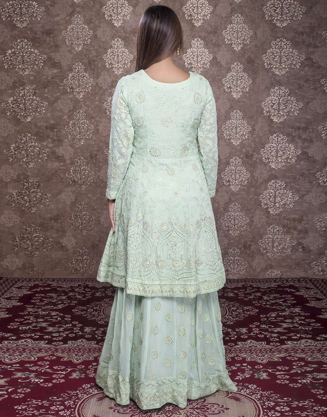 georgette embroidered peplum with skirt