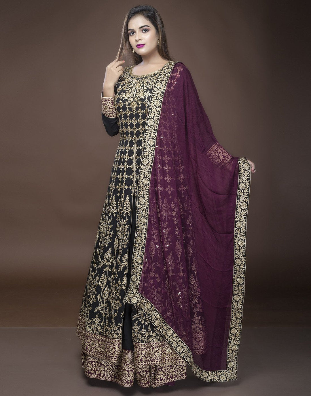 georgette embroidered long anarkali with skirt
