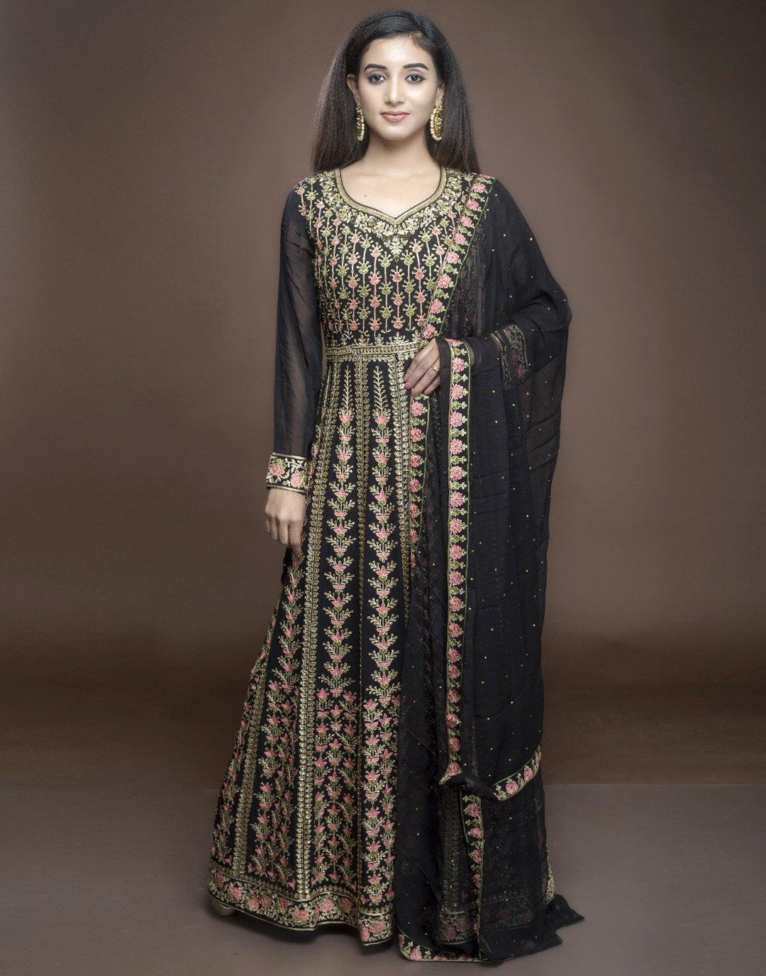 georgette embroidered long anarkali