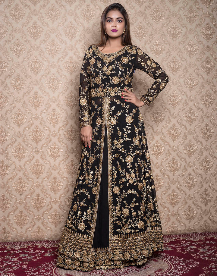georgette embroidered long anarkali with skirt