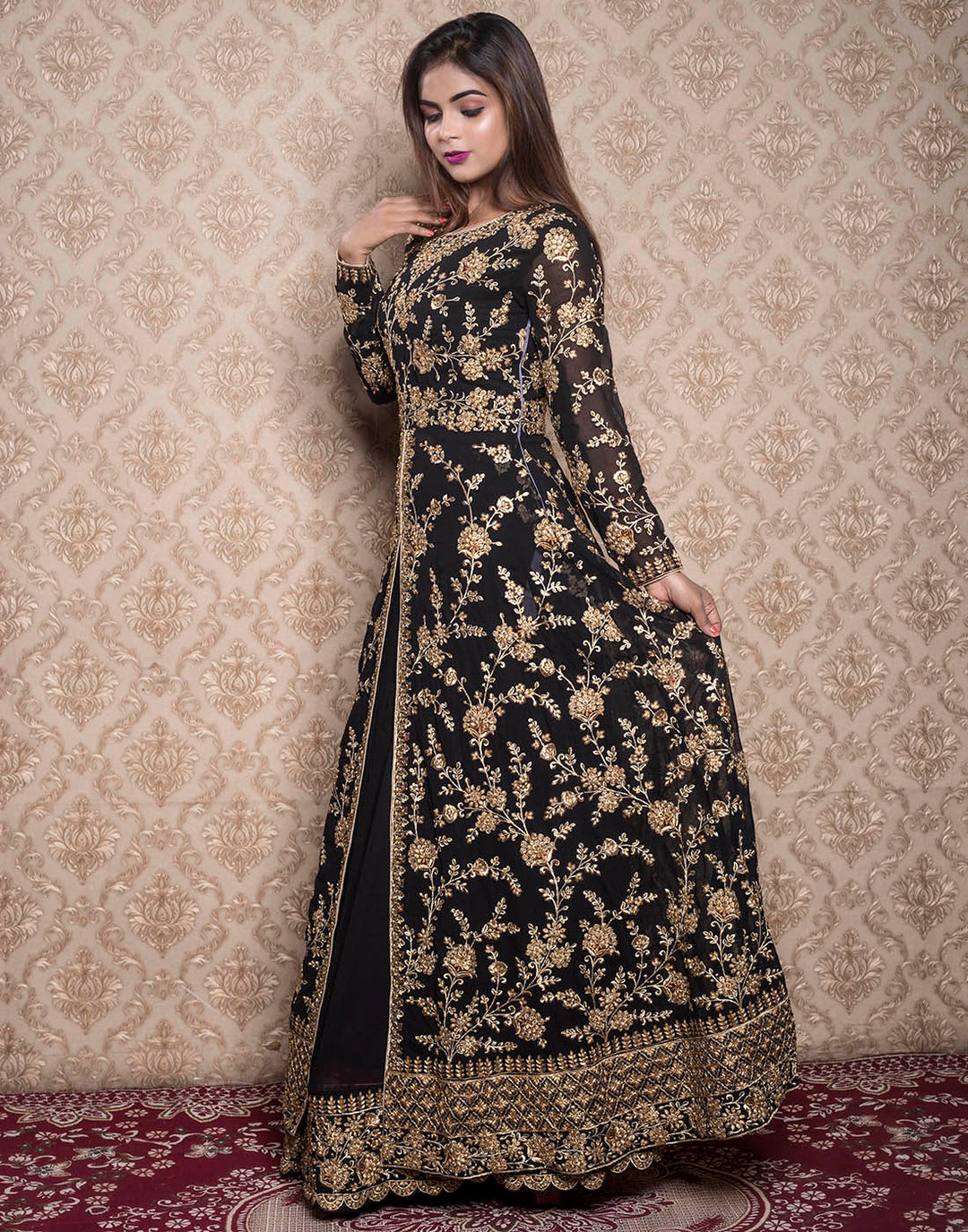 georgette embroidered long anarkali with skirt
