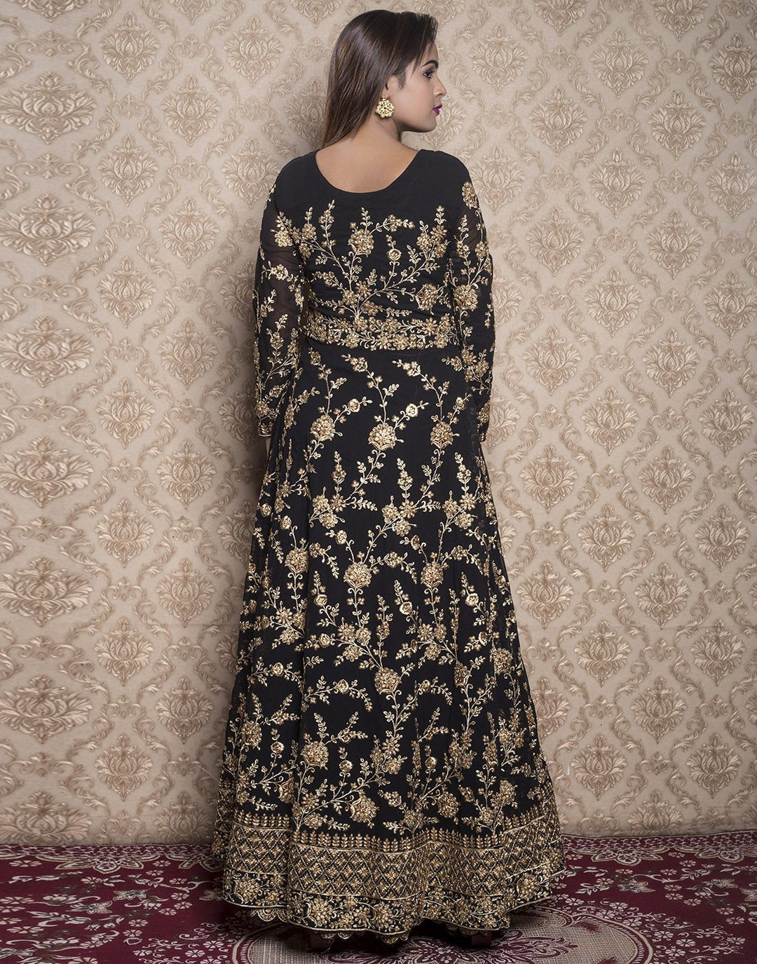 georgette embroidered long anarkali with skirt