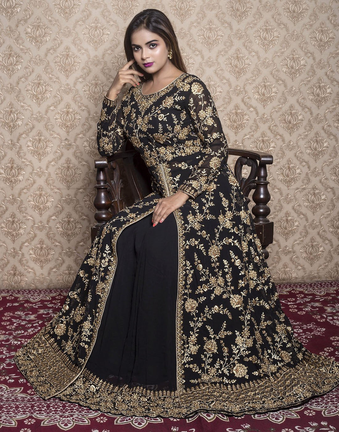georgette embroidered long anarkali with skirt