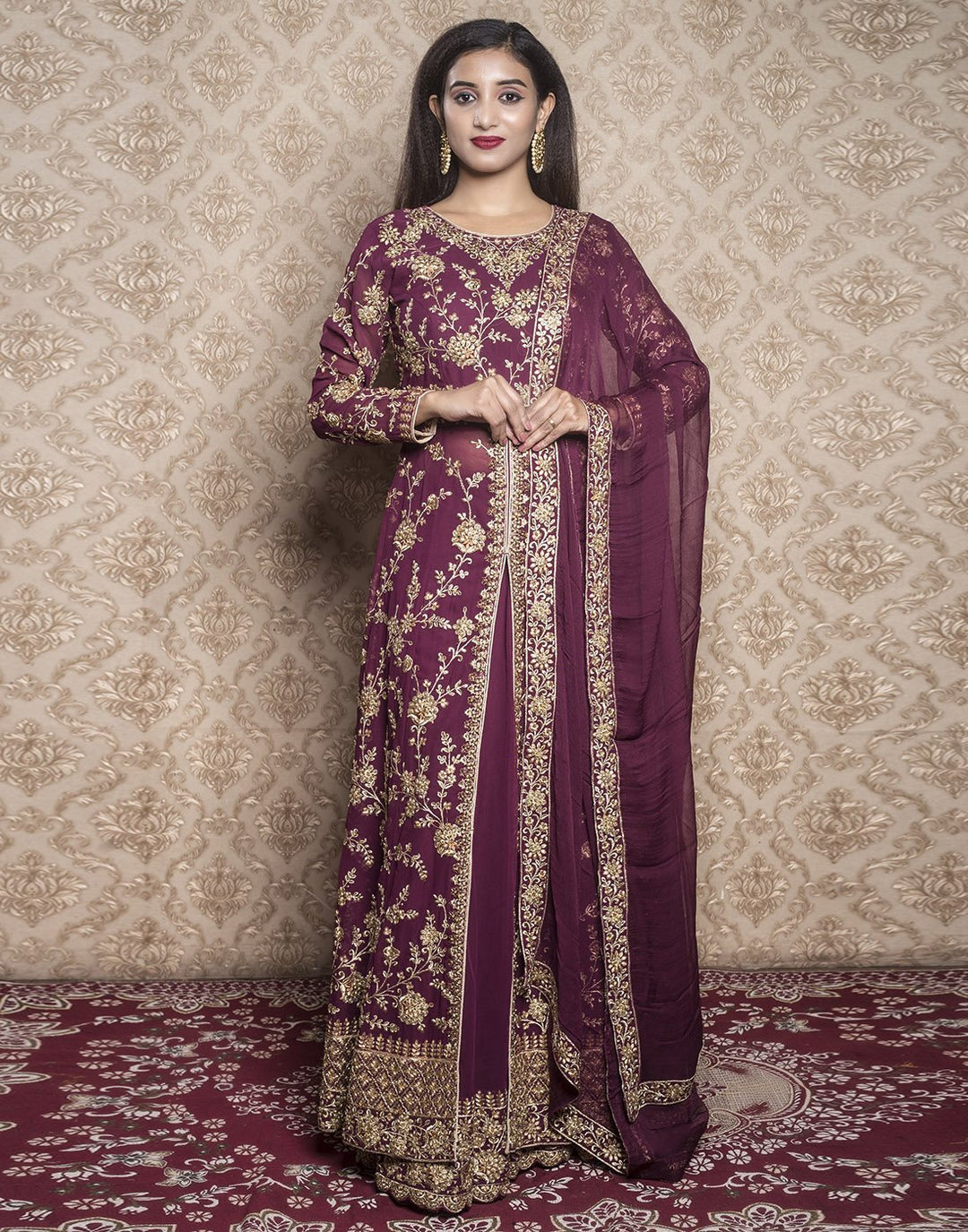 georgette embroidered long anarkali with skirt