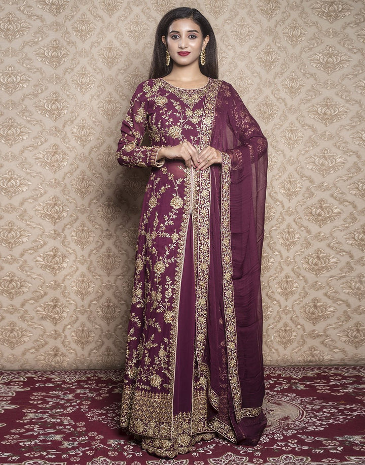 georgette embroidered long anarkali with skirt