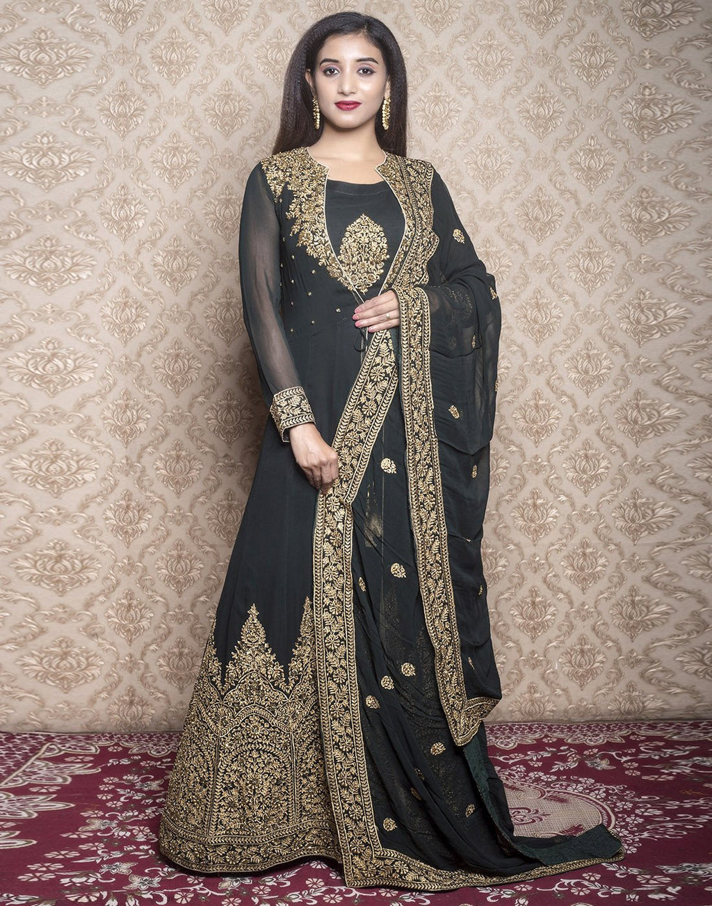 georgette embroidered long anarkali with long jacket