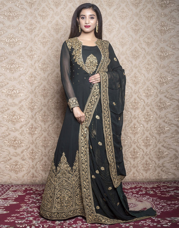georgette embroidered long anarkali with long jacket