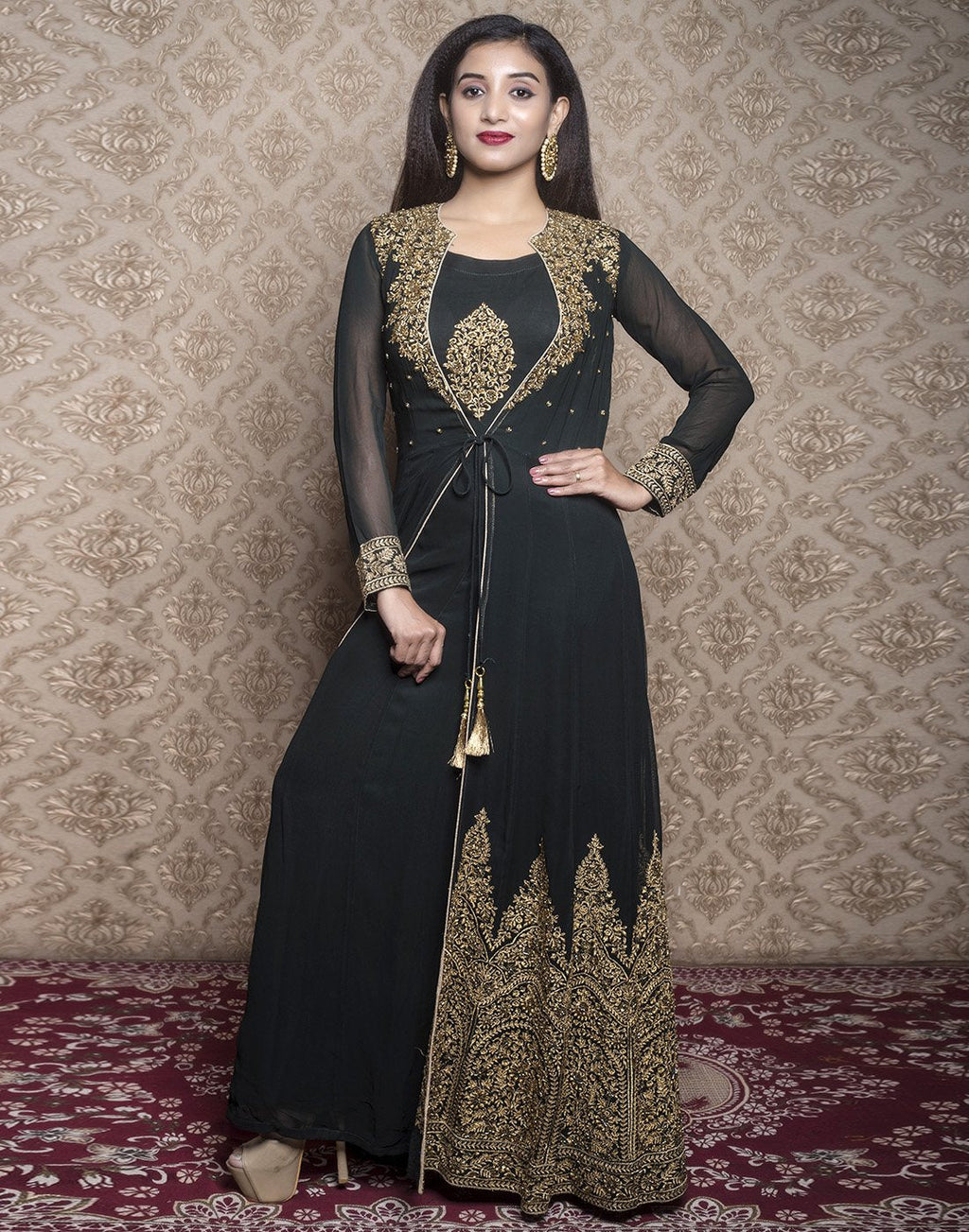 georgette embroidered long anarkali with long jacket