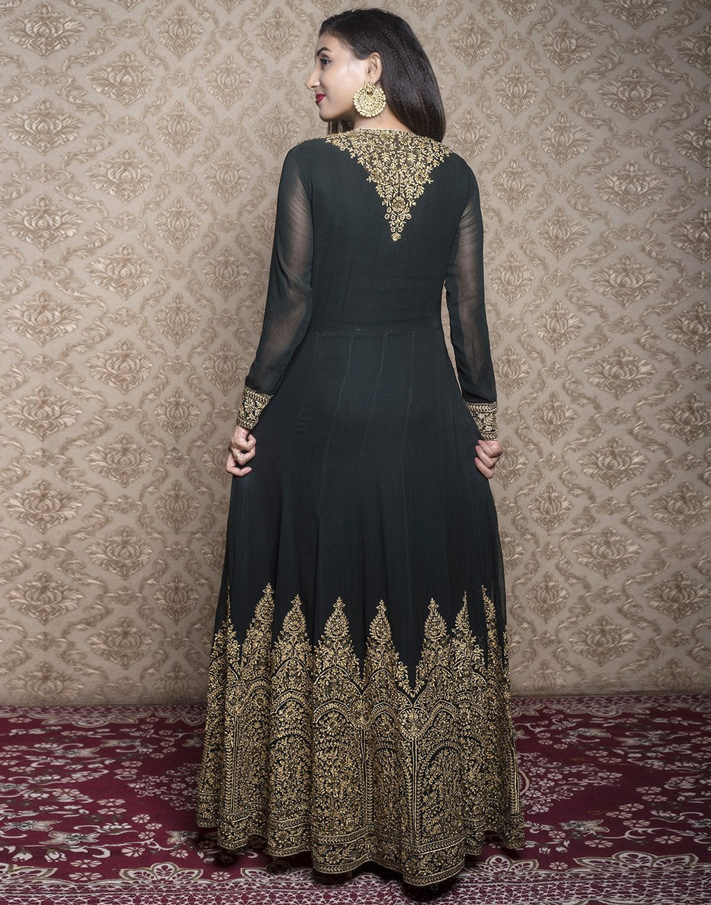 georgette embroidered long anarkali with long jacket