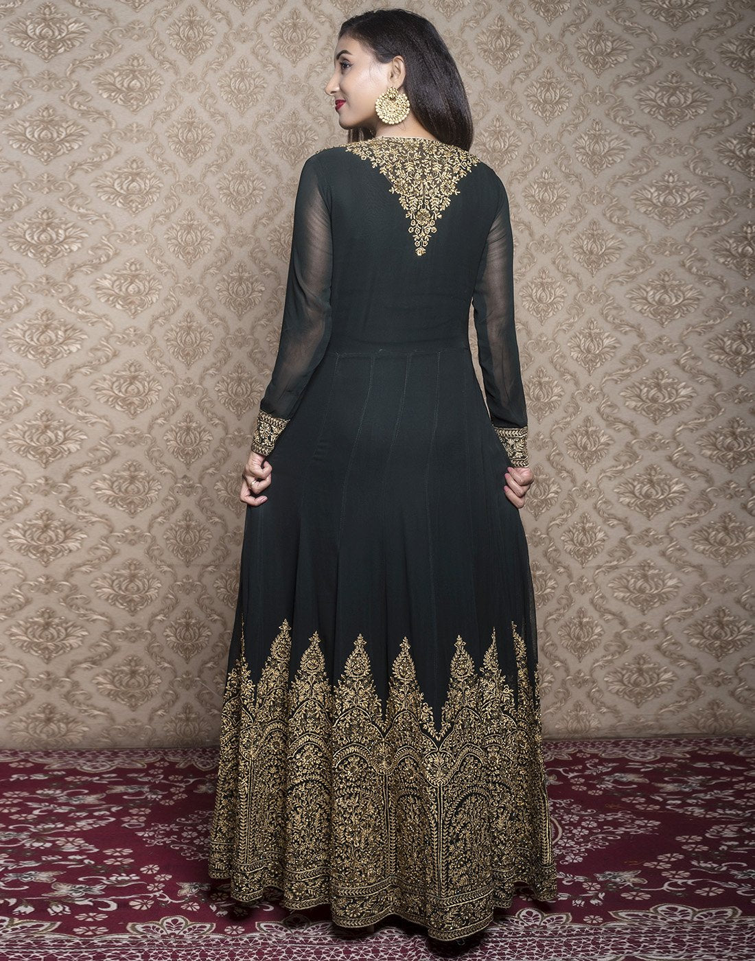 georgette embroidered long anarkali with long jacket