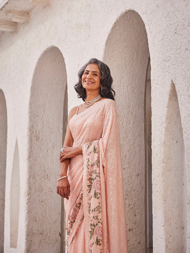 Sequin Work Printed Georgette Saree