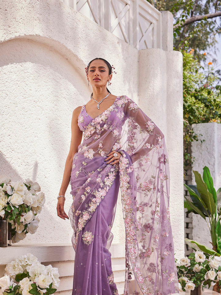 Sequin Embroidery Organza Saree