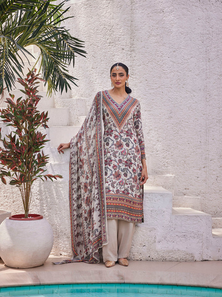 Digital Floral Printed Crepe Kurta With Palazzo &amp; Dupatta