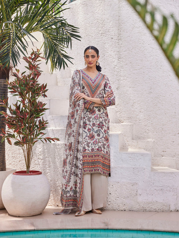 Digital Floral Printed Crepe Kurta With Palazzo &amp; Dupatta