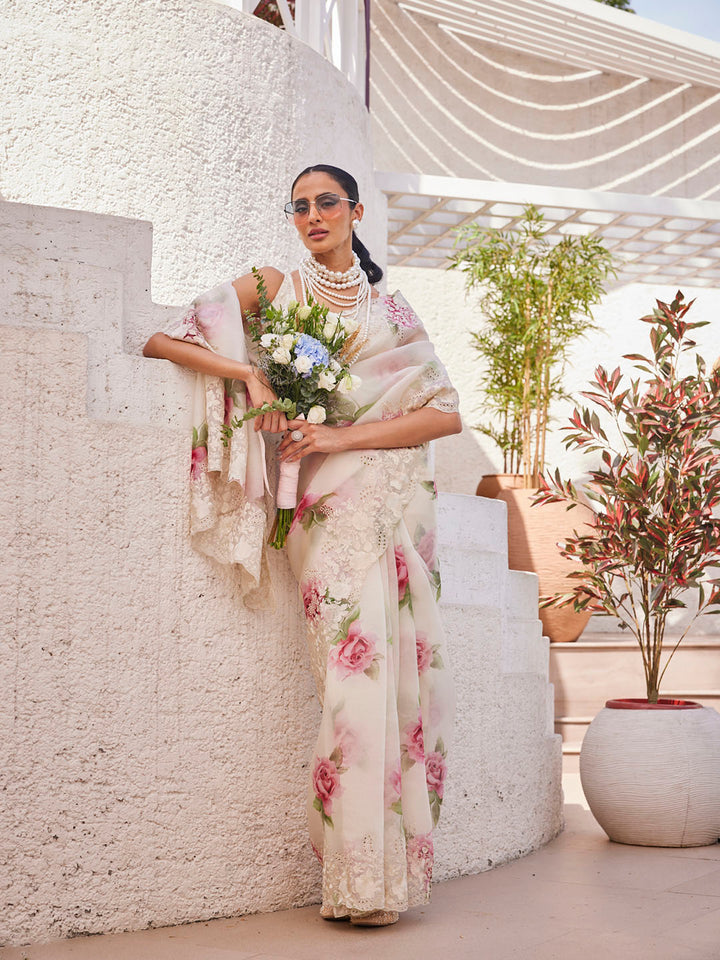 Digital Floral Printed Organza Saree