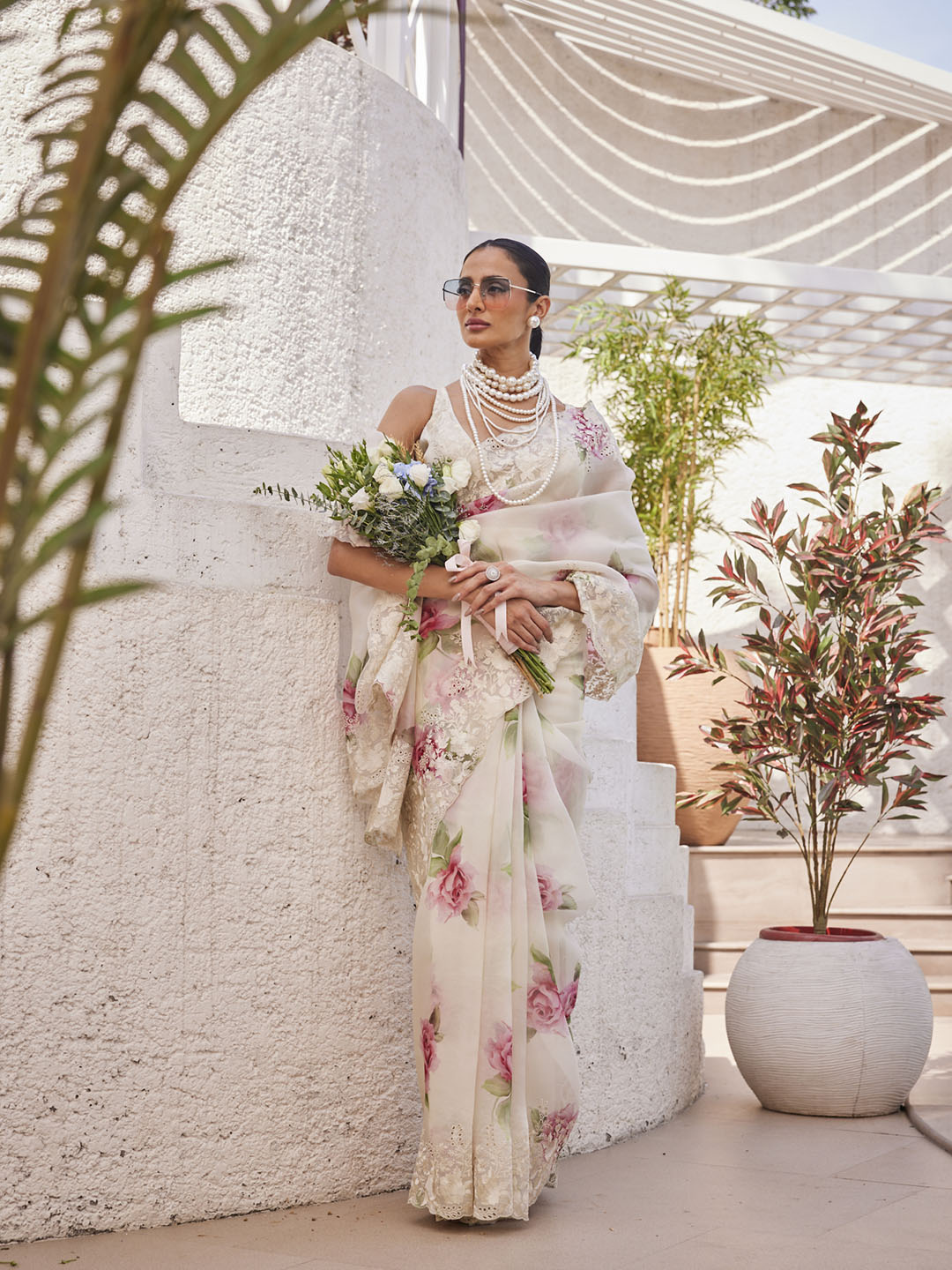 Digital Floral Printed Organza Saree