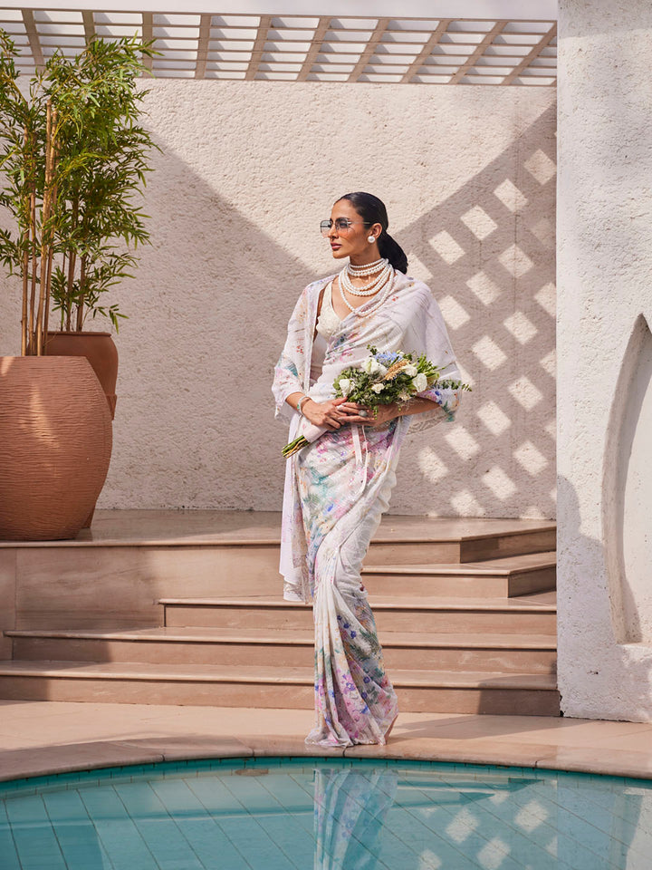 Sequin Work Printed Georgette Saree