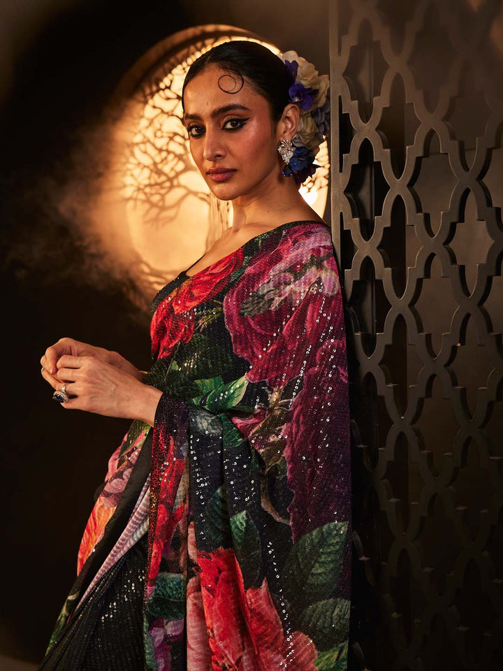 Floral Embroidered Georgette Saree