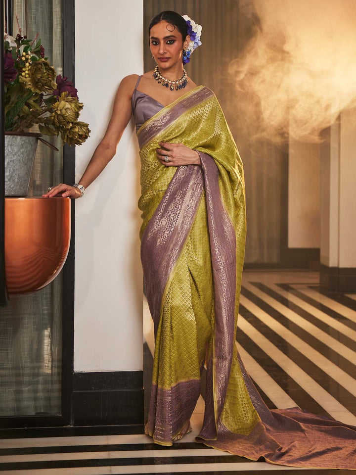 Brocade Zari Jaal Woven Crepe Saree