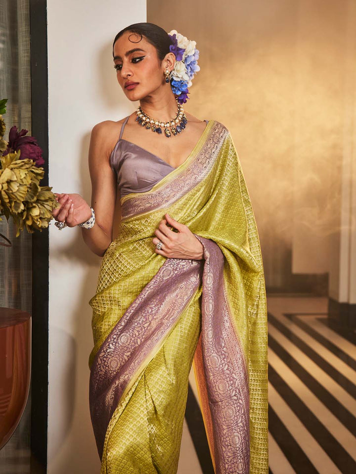 Brocade Zari Jaal Woven Crepe Saree