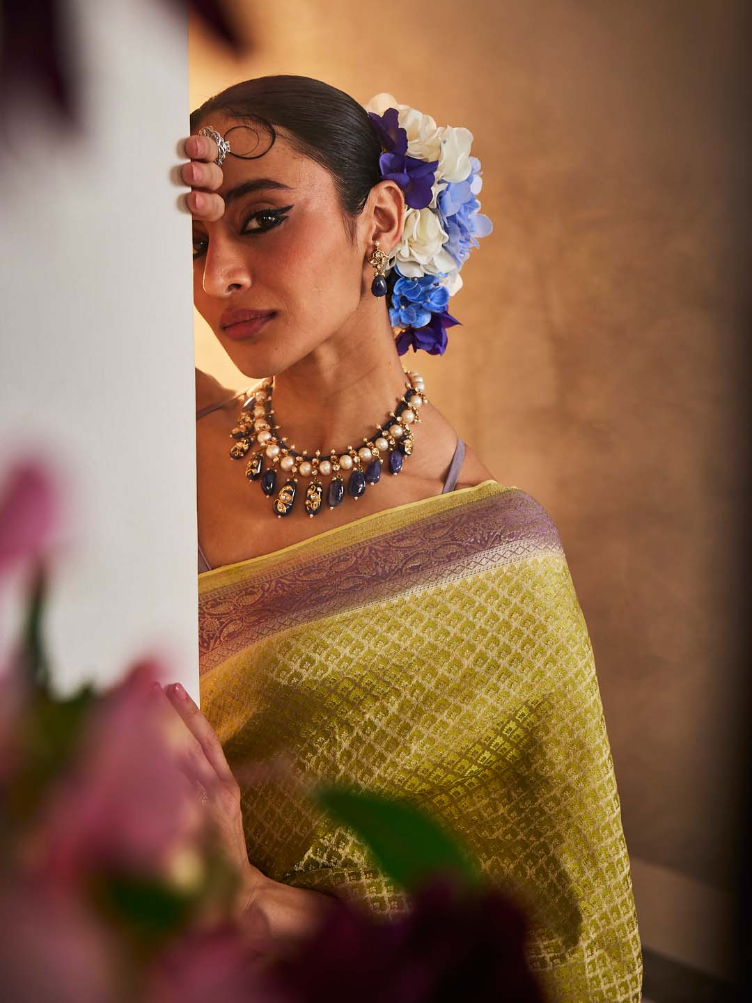 Brocade Zari Jaal Woven Crepe Saree