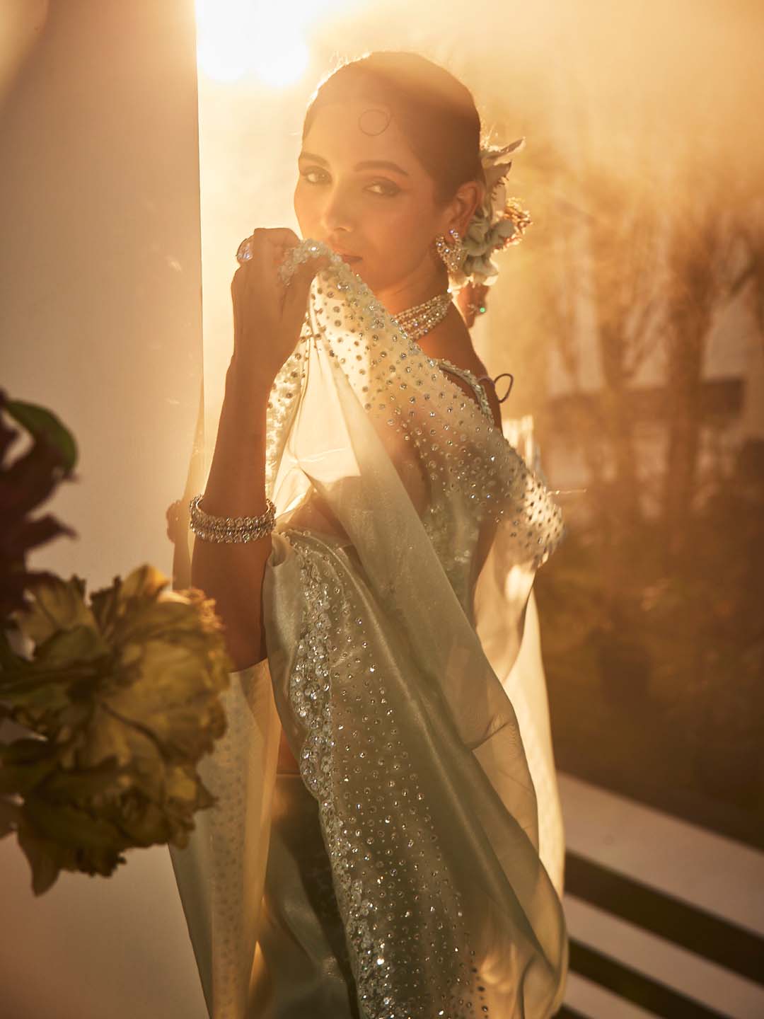 Embroidered Tissue Saree