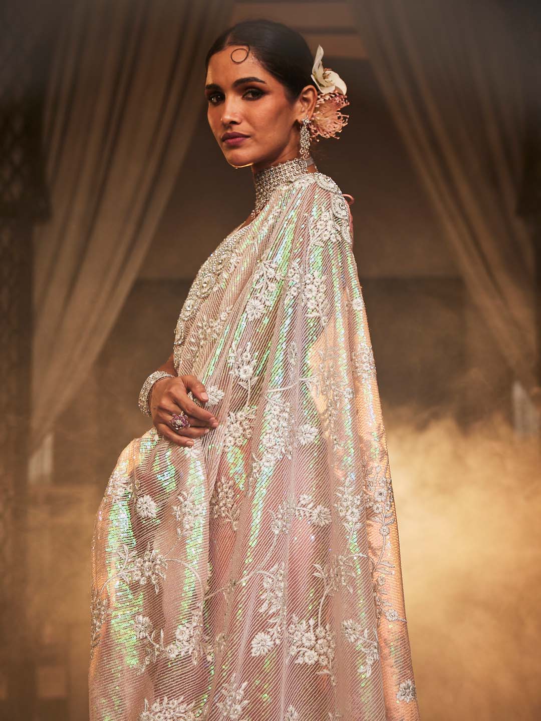 Stone Embroidered Net Saree