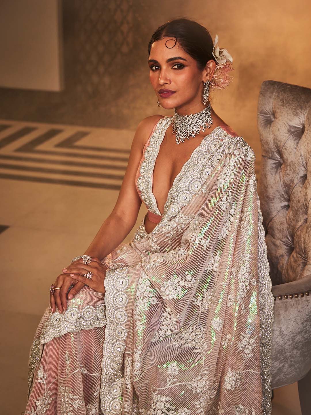 Stone Embroidered Net Saree
