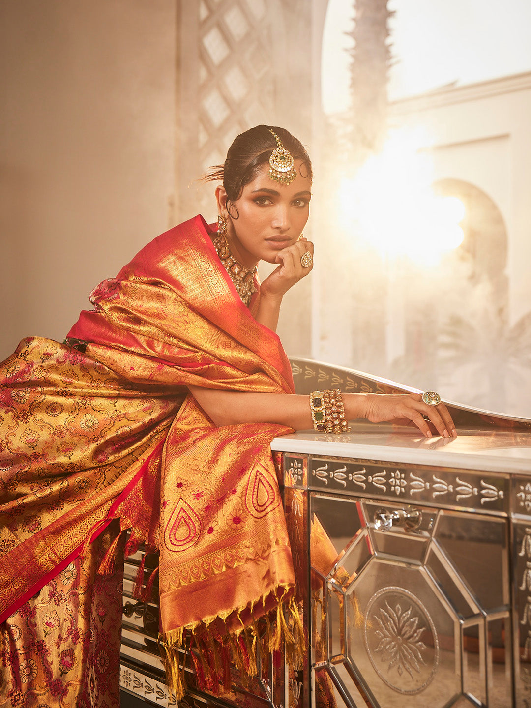 Golden Kanjeevaram Woven Handloom Saree
