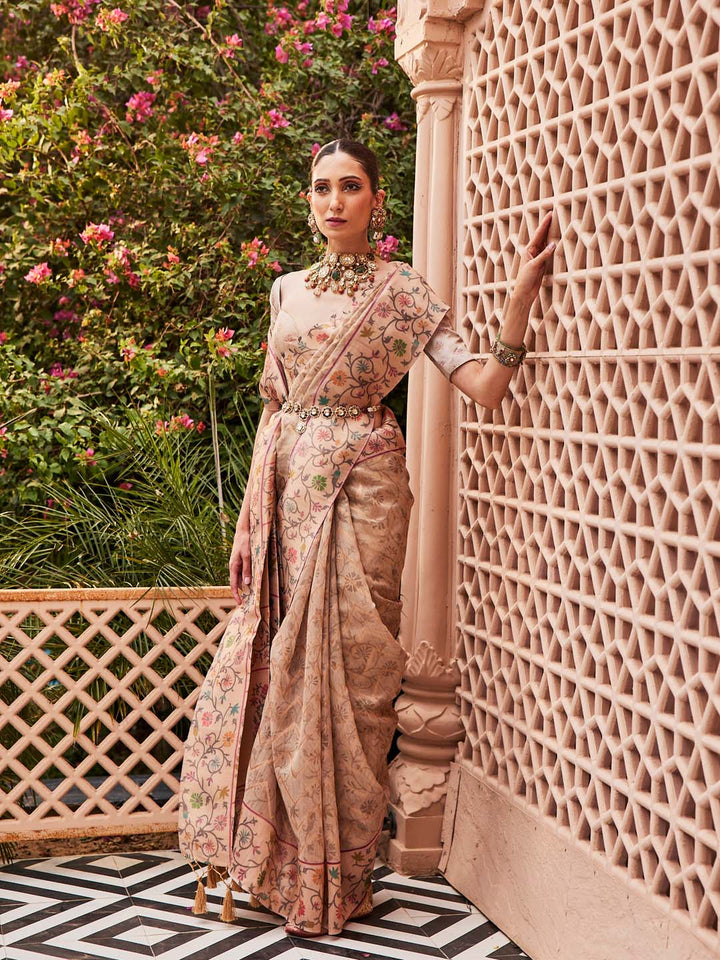 Floral Printed Zari Woven Chanderi Saree