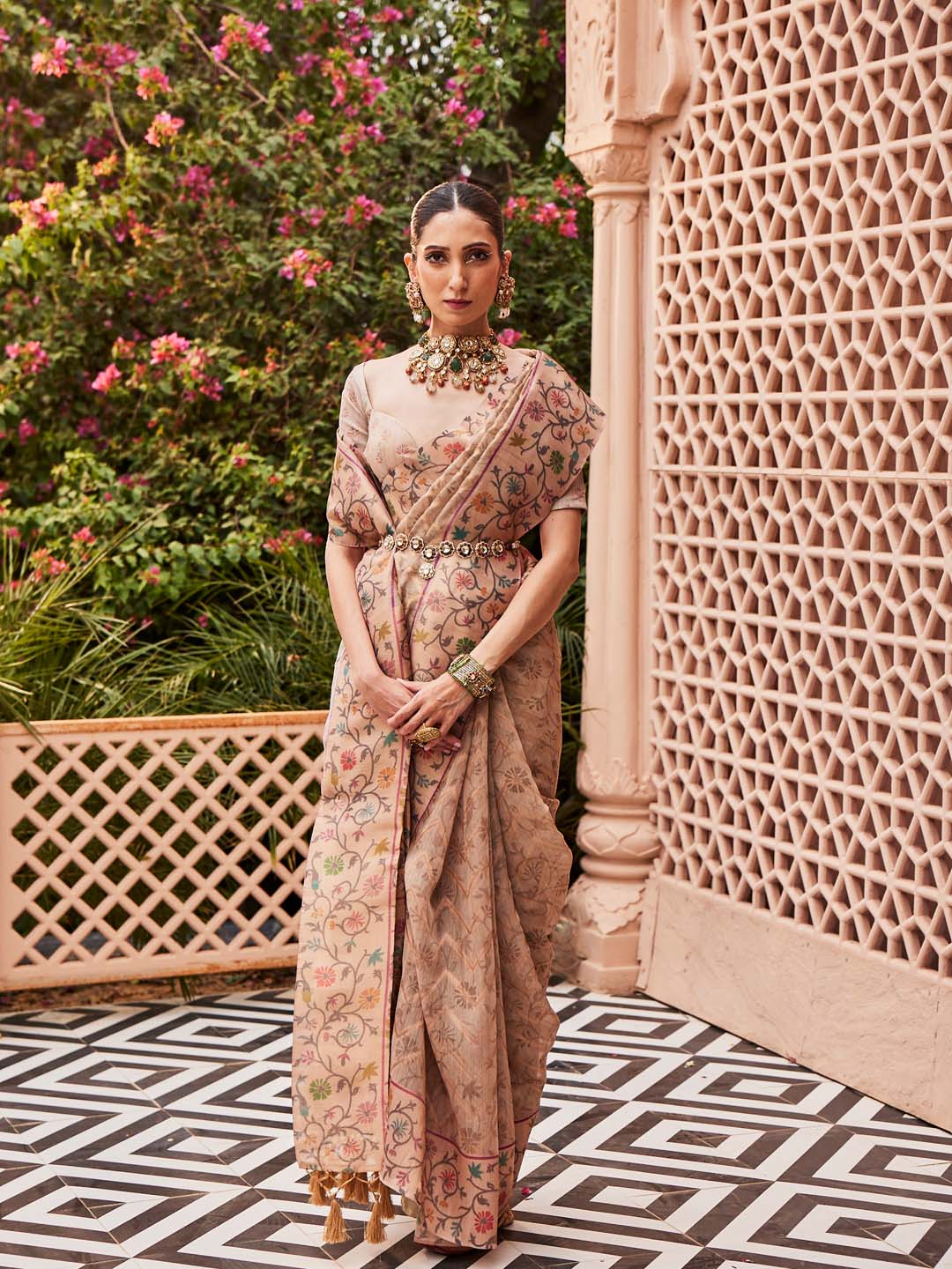 Floral Printed Zari Woven Chanderi Saree