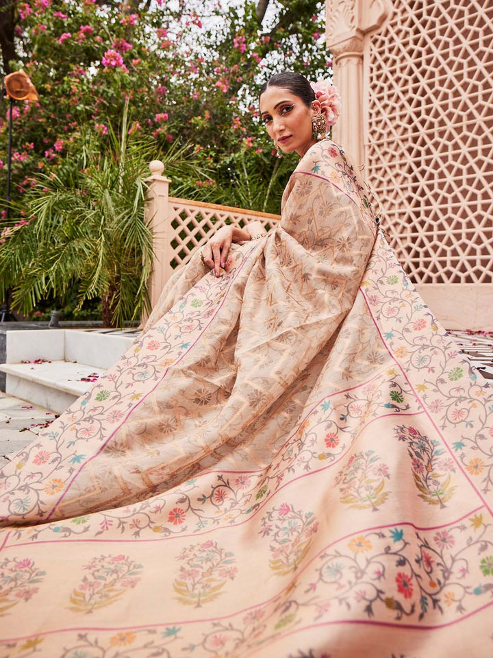 Floral Printed Zari Woven Chanderi Saree