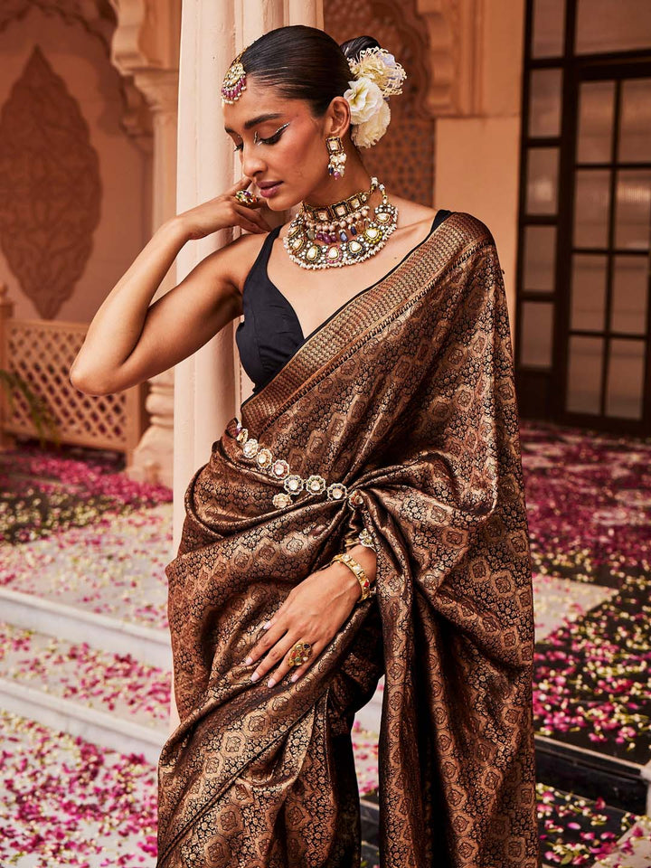 Brocade Plain Crepe Saree