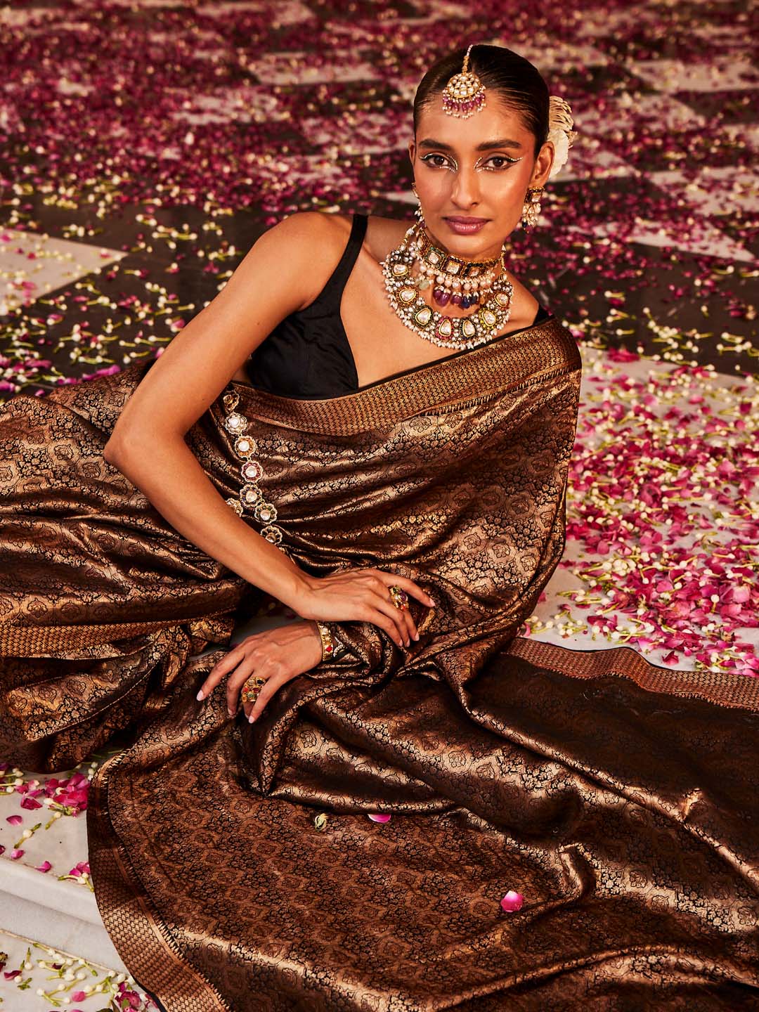 Brocade Plain Crepe Saree
