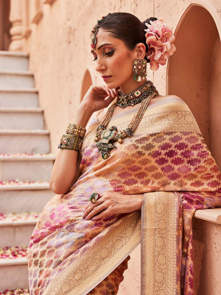 Digital Floral Zari Printed &amp; Woven Banarsi Saree
