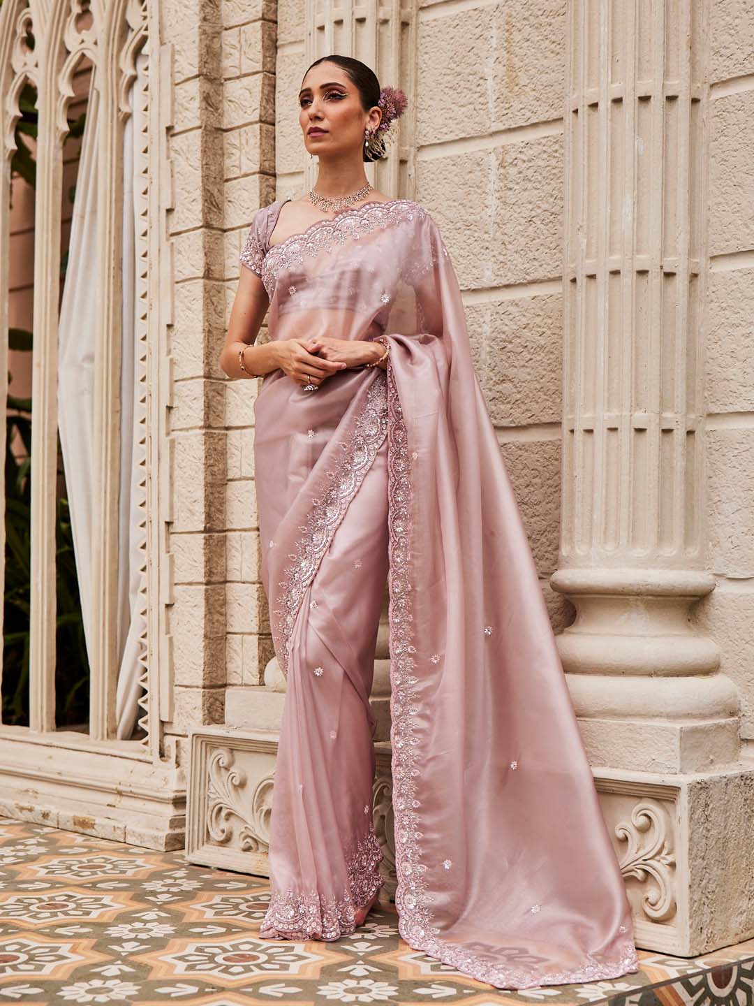 Sequin Embroidered Organza Saree