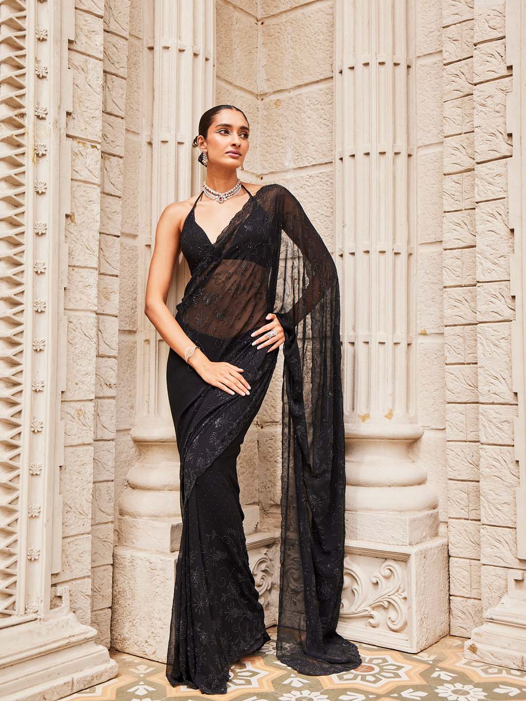 Swarovski Jaal Embroidered Georgette Saree